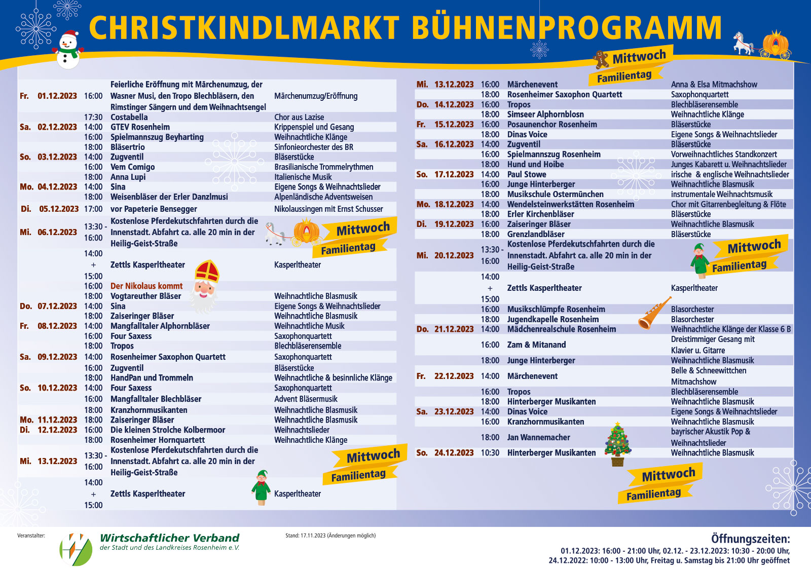 Bühnenprogramm des Christkindlmarktes Rosenheim
